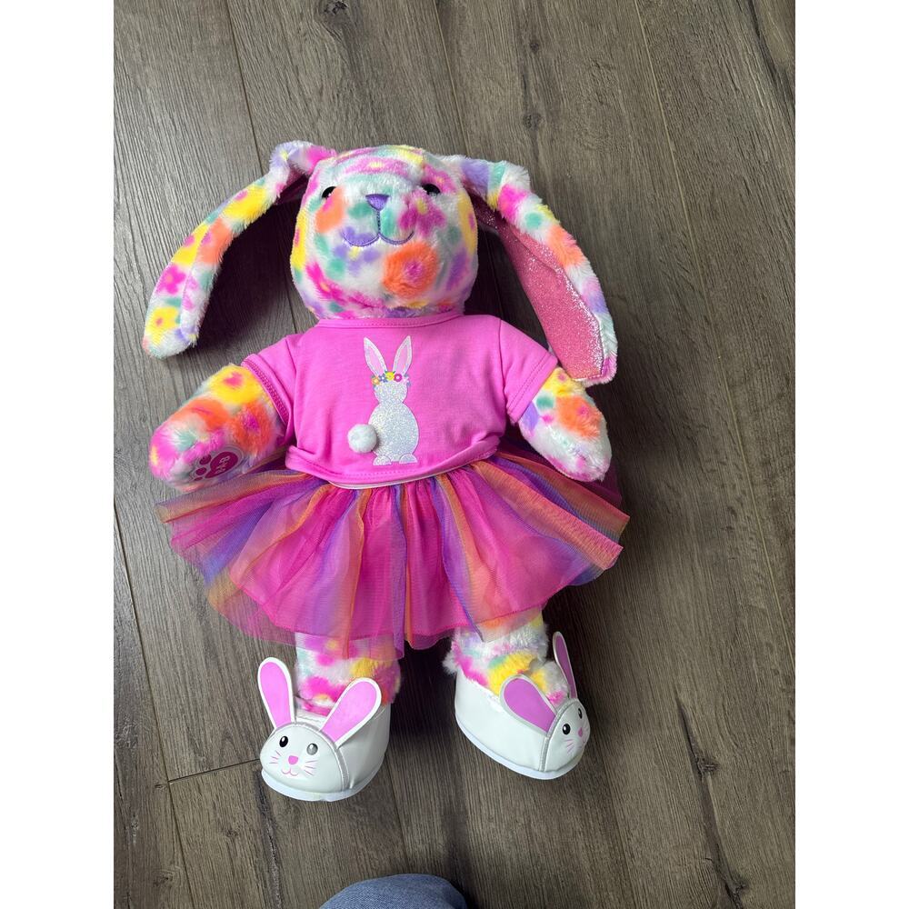 Build-A-Bear Colorful Tie Dye Bunny Plush w/ Dress & Shoes 18” Easter Cute